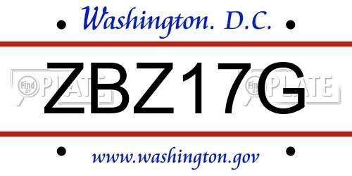 ZBZ17G District Of Columbia License Plate