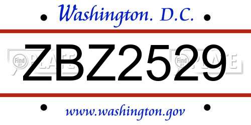 ZBZ2529 District Of Columbia License Plate