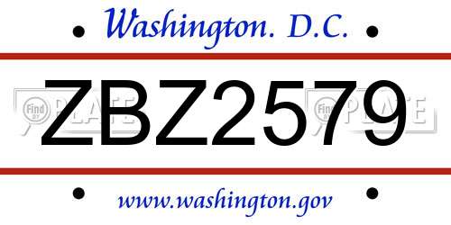 ZBZ2579 District Of Columbia License Plate