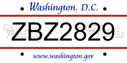 ZBZ2829 District Of Columbia License Plate