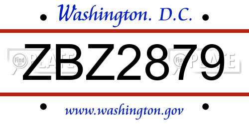 ZBZ2879 District Of Columbia License Plate