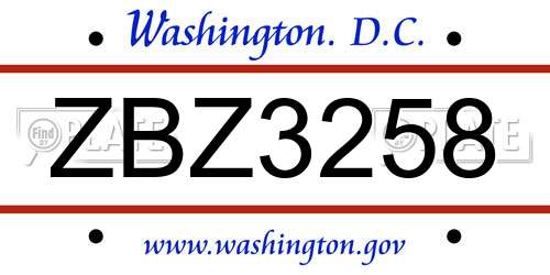 ZBZ3258 District Of Columbia License Plate