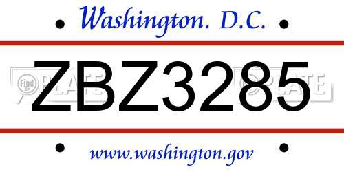 ZBZ3285 District Of Columbia License Plate