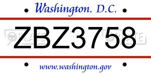 ZBZ3758 District Of Columbia License Plate