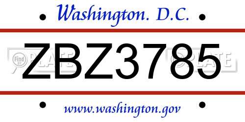 ZBZ3785 District Of Columbia License Plate