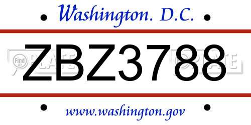 ZBZ3788 District Of Columbia License Plate