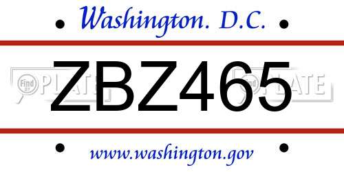 ZBZ465 District Of Columbia License Plate