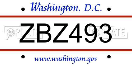 ZBZ493 District Of Columbia License Plate