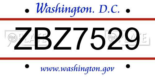 ZBZ7529 District Of Columbia License Plate