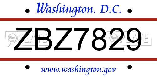 ZBZ7829 District Of Columbia License Plate