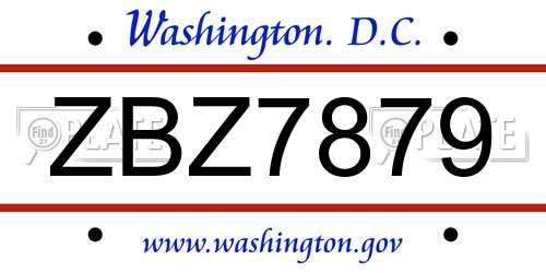 ZBZ7879 District Of Columbia License Plate