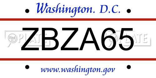 ZBZA65 District Of Columbia License Plate