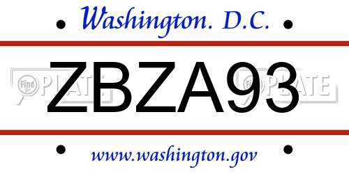 ZBZA93 District Of Columbia License Plate