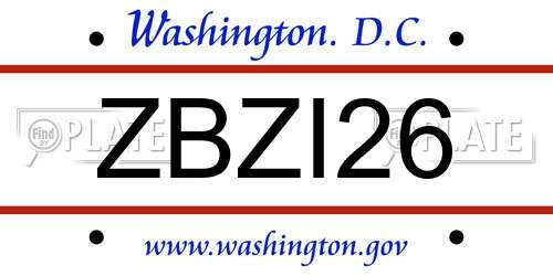 ZBZI26 District Of Columbia License Plate