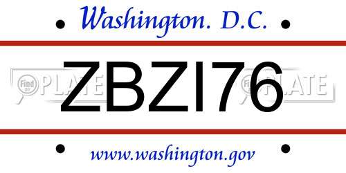 ZBZI76 District Of Columbia License Plate