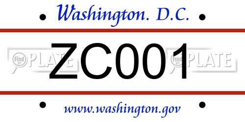 ZC001 District Of Columbia License Plate