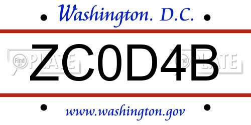 ZC0D4B District Of Columbia License Plate