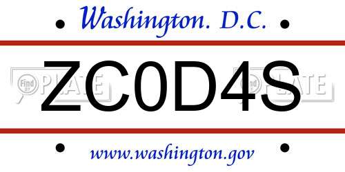 ZC0D4S District Of Columbia License Plate