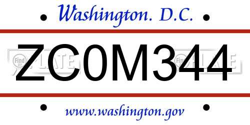 ZC0M344 District Of Columbia License Plate