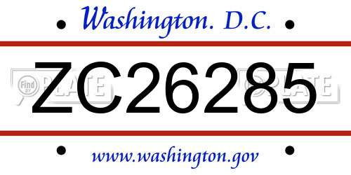 ZC26285 District Of Columbia License Plate
