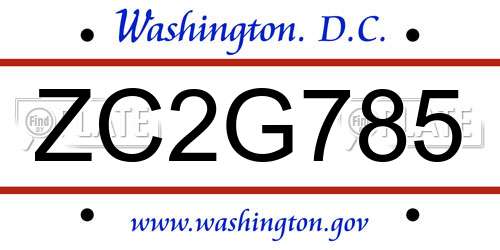 ZC2G785 District Of Columbia License Plate