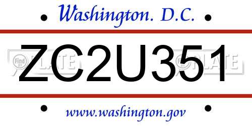 ZC2U351 District Of Columbia License Plate
