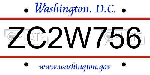 ZC2W756 District Of Columbia License Plate