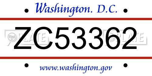 ZC53362 District Of Columbia License Plate