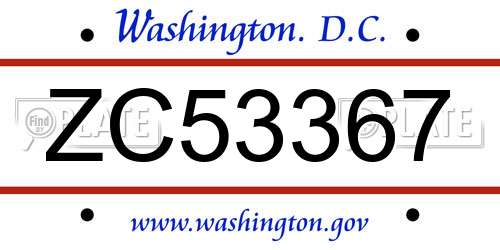 ZC53367 District Of Columbia License Plate