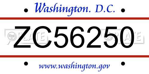 ZC56250 District Of Columbia License Plate