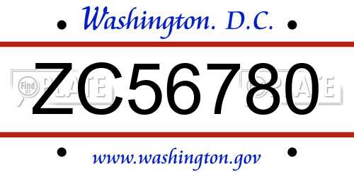 ZC56780 District Of Columbia License Plate