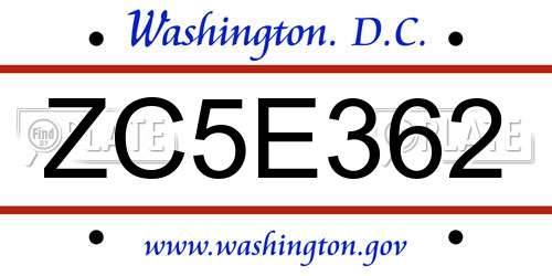 ZC5E362 District Of Columbia License Plate