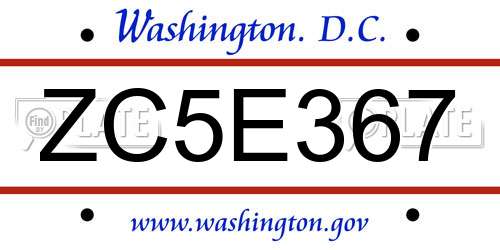 ZC5E367 District Of Columbia License Plate