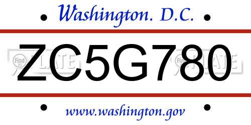 ZC5G780 District Of Columbia License Plate