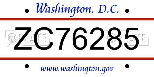 ZC76285 District Of Columbia License Plate