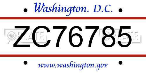 ZC76785 District Of Columbia License Plate