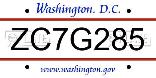 ZC7G285 District Of Columbia License Plate