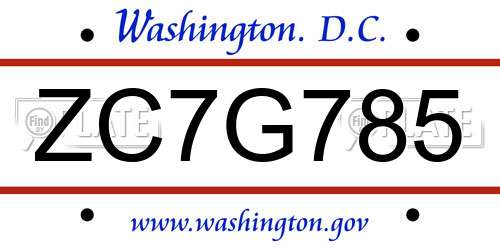 ZC7G785 District Of Columbia License Plate