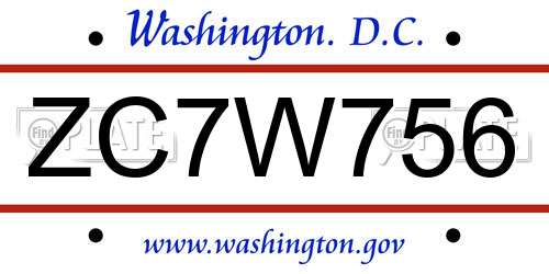 ZC7W756 District Of Columbia License Plate