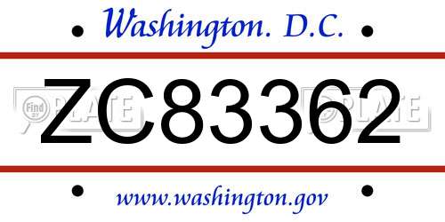 ZC83362 District Of Columbia License Plate