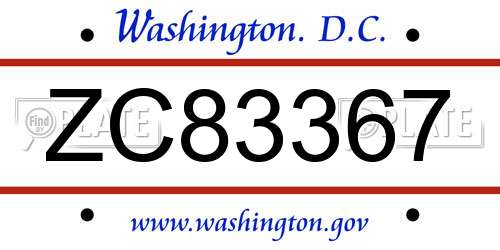 ZC83367 District Of Columbia License Plate