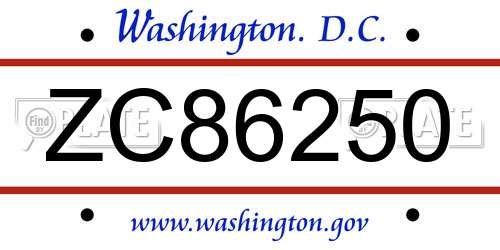 ZC86250 District Of Columbia License Plate