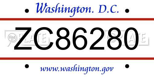 ZC86280 District Of Columbia License Plate