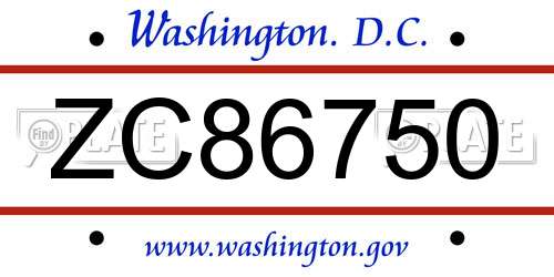 ZC86750 District Of Columbia License Plate