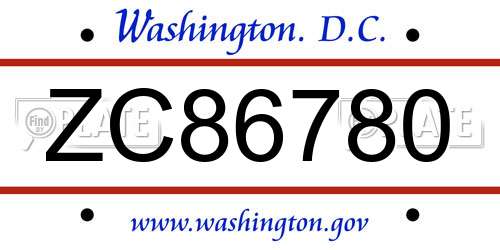 ZC86780 District Of Columbia License Plate