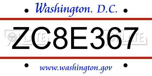 ZC8E367 District Of Columbia License Plate