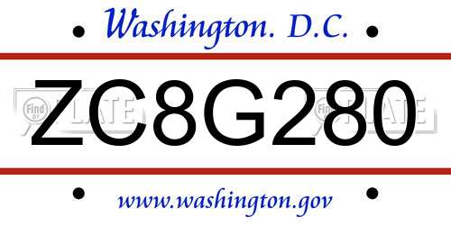 ZC8G280 District Of Columbia License Plate
