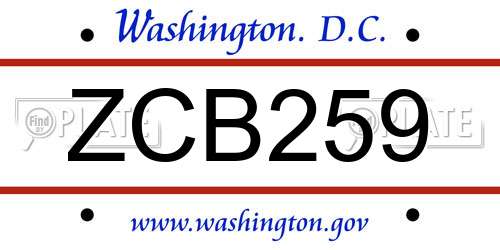 ZCB259 District Of Columbia License Plate