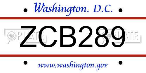 ZCB289 District Of Columbia License Plate