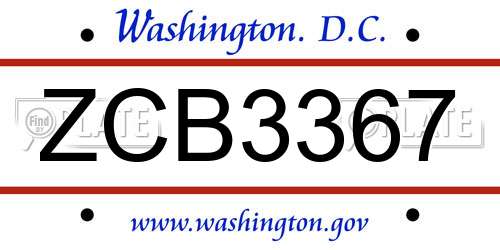 ZCB3367 District Of Columbia License Plate